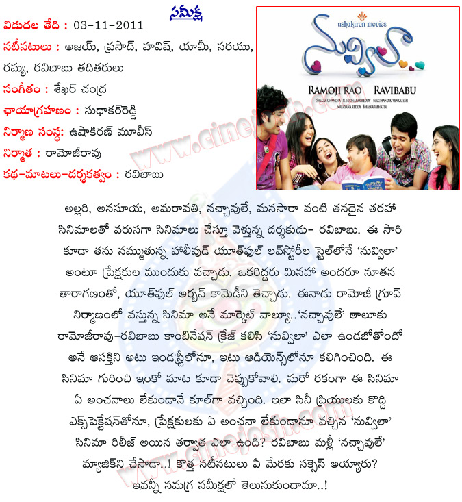 nuvvila movie review,nuvvila movie report,cinejosh nuvvila review,cinejosh nuvvila movie report,nuvvila telugu movie,ravibabu nuvvila movie report,telugu cinema reviews,cinejosh reviews,ravibabu film nuvvila,ramojirao producer,ushakiron movie movie,nuvvila  nuvvila movie review, nuvvila movie report, cinejosh nuvvila review, cinejosh nuvvila movie report, nuvvila telugu movie, ravibabu nuvvila movie report, telugu cinema reviews, cinejosh reviews, ravibabu film nuvvila, ramojirao producer, ushakiron movie movie, nuvvila